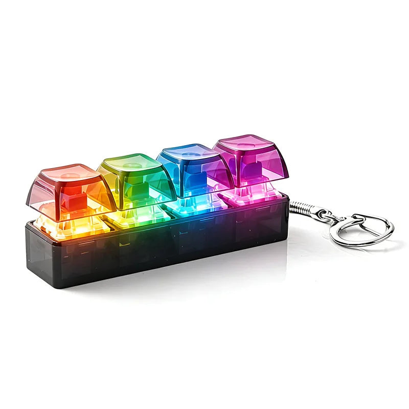 4-Button Fingertip Keyboard Keychain RGB Keyboard Fidget Toy with Lights for Stress Relief Decompression Calming Accessories